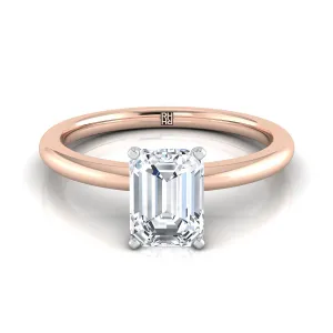 14K Rose Gold Emerald Cut  Round Comfort Fit Claw Prong Solitaire Engagement Ring