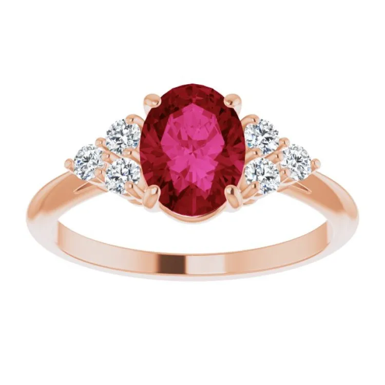 14K Rose Lab-Grown Ruby & 1/6 CTW Natural Diamond Ring