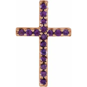 14K Rose Natural Amethyst Petite Cross Pendant