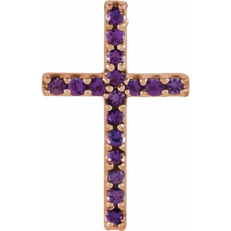 14K Rose Natural Amethyst Petite Cross Pendant