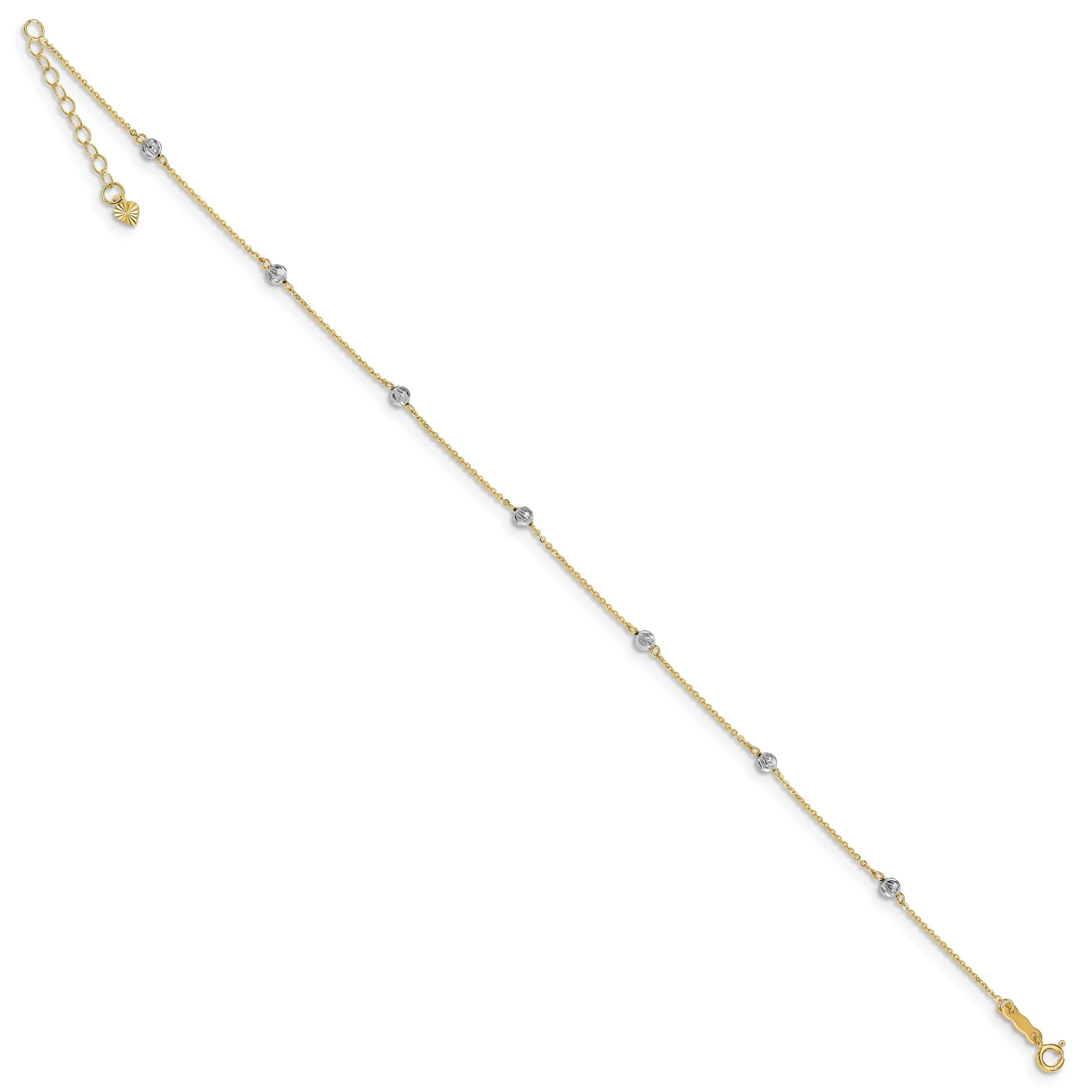 14k Two-tone Gold Diamond Cut Beads Anklet