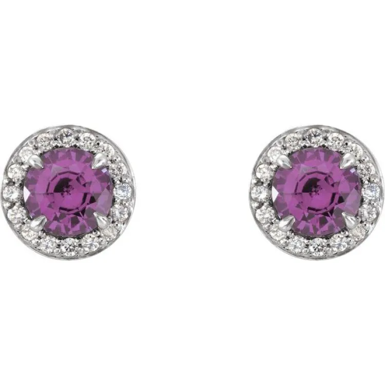 14K White 3.5 mm Natural Amethyst & 1/8 CTW Natural Diamond Earrings