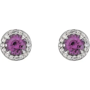 14K White 3.5 mm Natural Amethyst & 1/8 CTW Natural Diamond Earrings