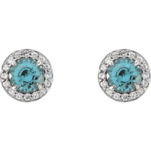 14K White 4.5 mm Natural Aquamarine & 1/6 CTW Natural Diamond Earrings