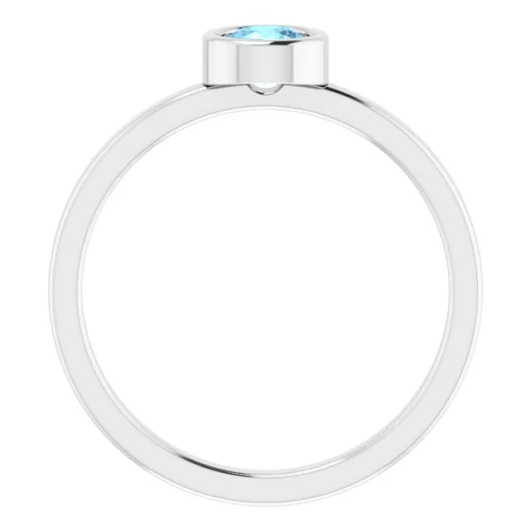 14K White 4.5 mm Natural Aquamarine Ring