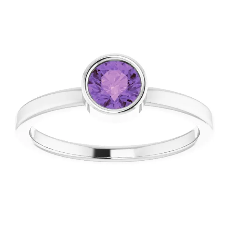 14K White 5 mm Natural Amethyst Ring