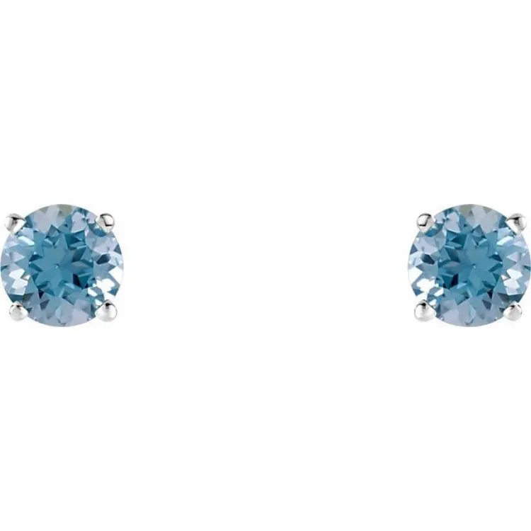 14K White 5 mm Natural Aquamarine Stud Earrings