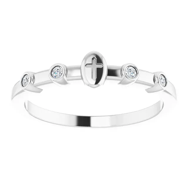 14K White Gold .06 CTW Natural Diamond Stackable Cross Ring