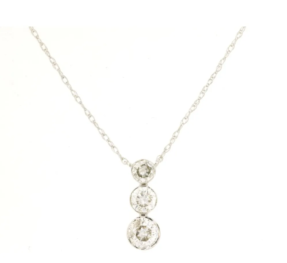 14k white gold 3 diamond necklace