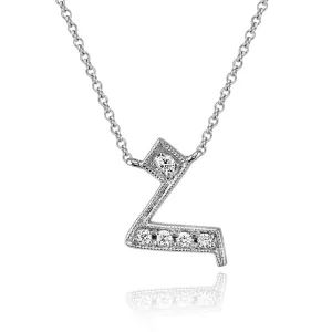 14K White Gold Armenian Initial Diamond Necklace