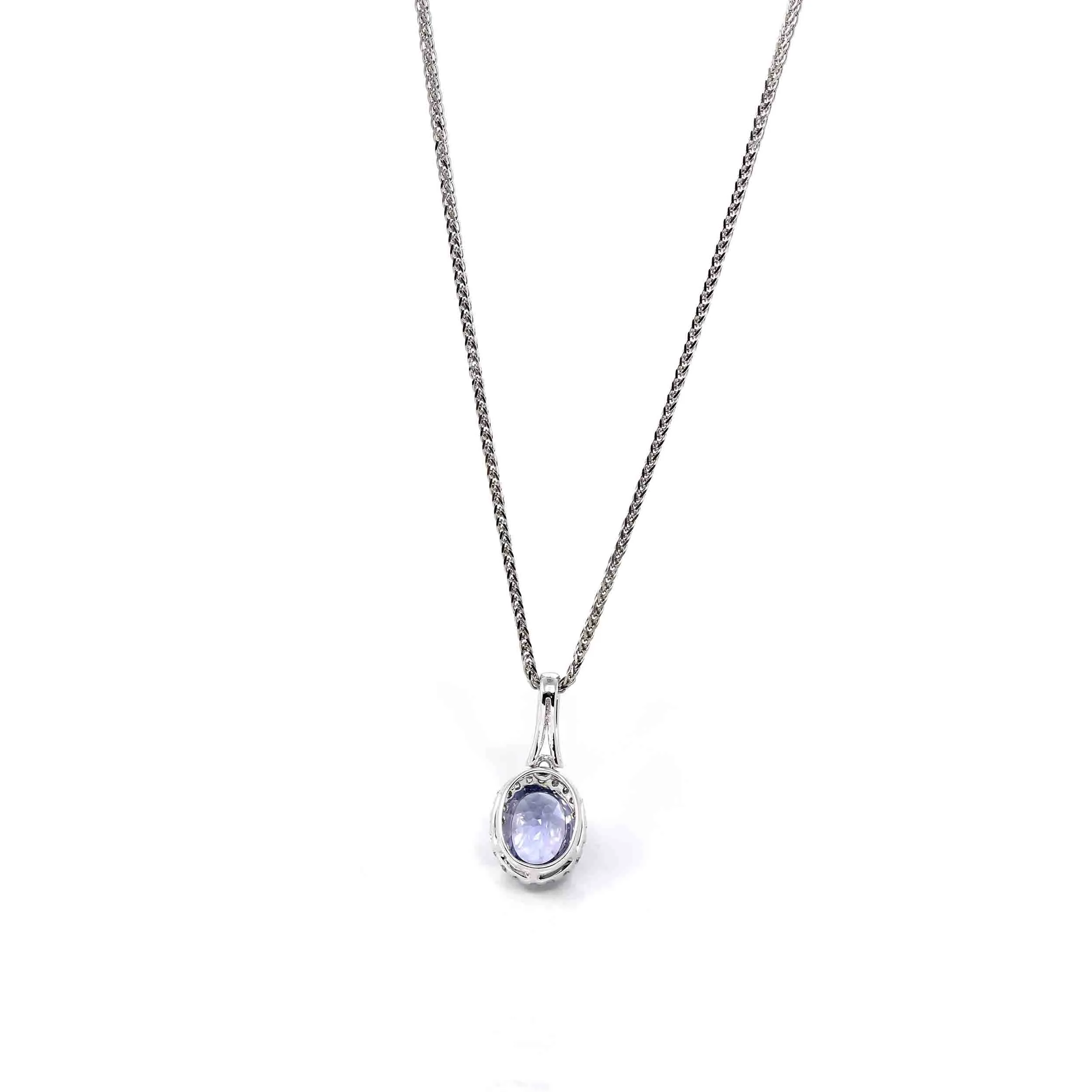 14k White Gold Oval AAA Tanzanite Necklace With Diamonds