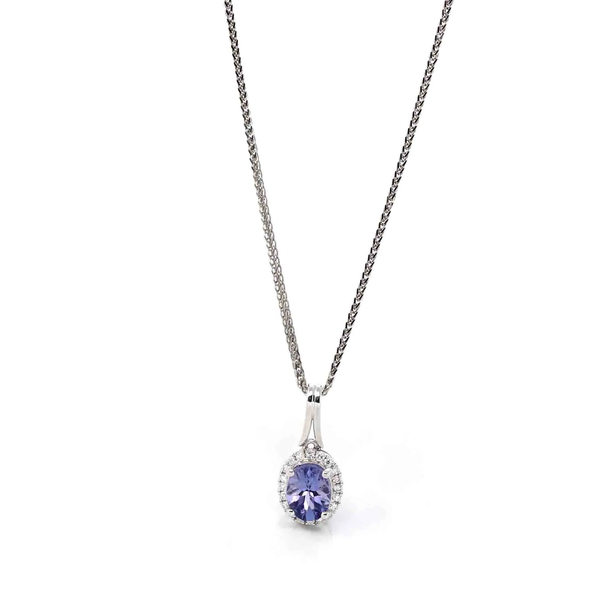 14k White Gold Oval AAA Tanzanite Necklace With Diamonds