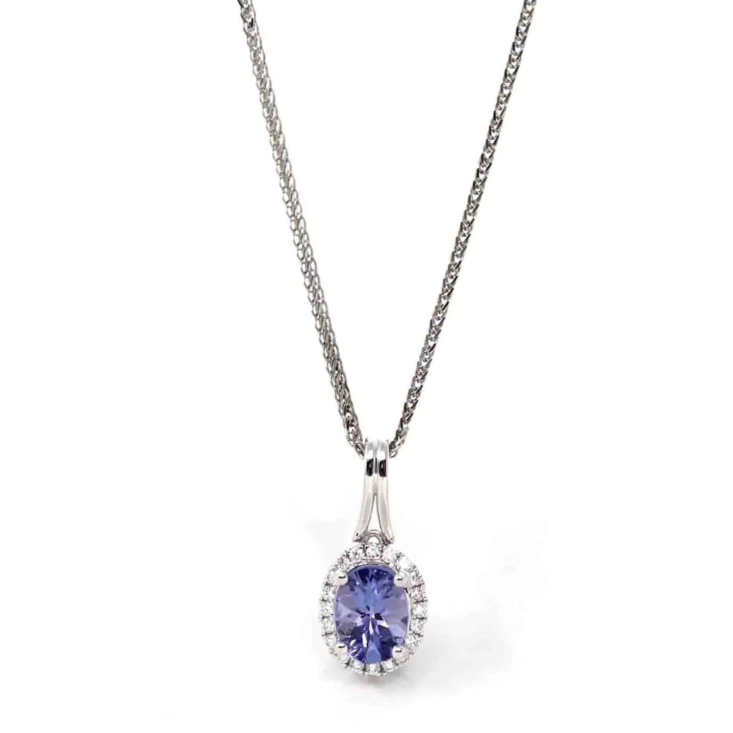 14k White Gold Oval AAA Tanzanite Necklace With Diamonds