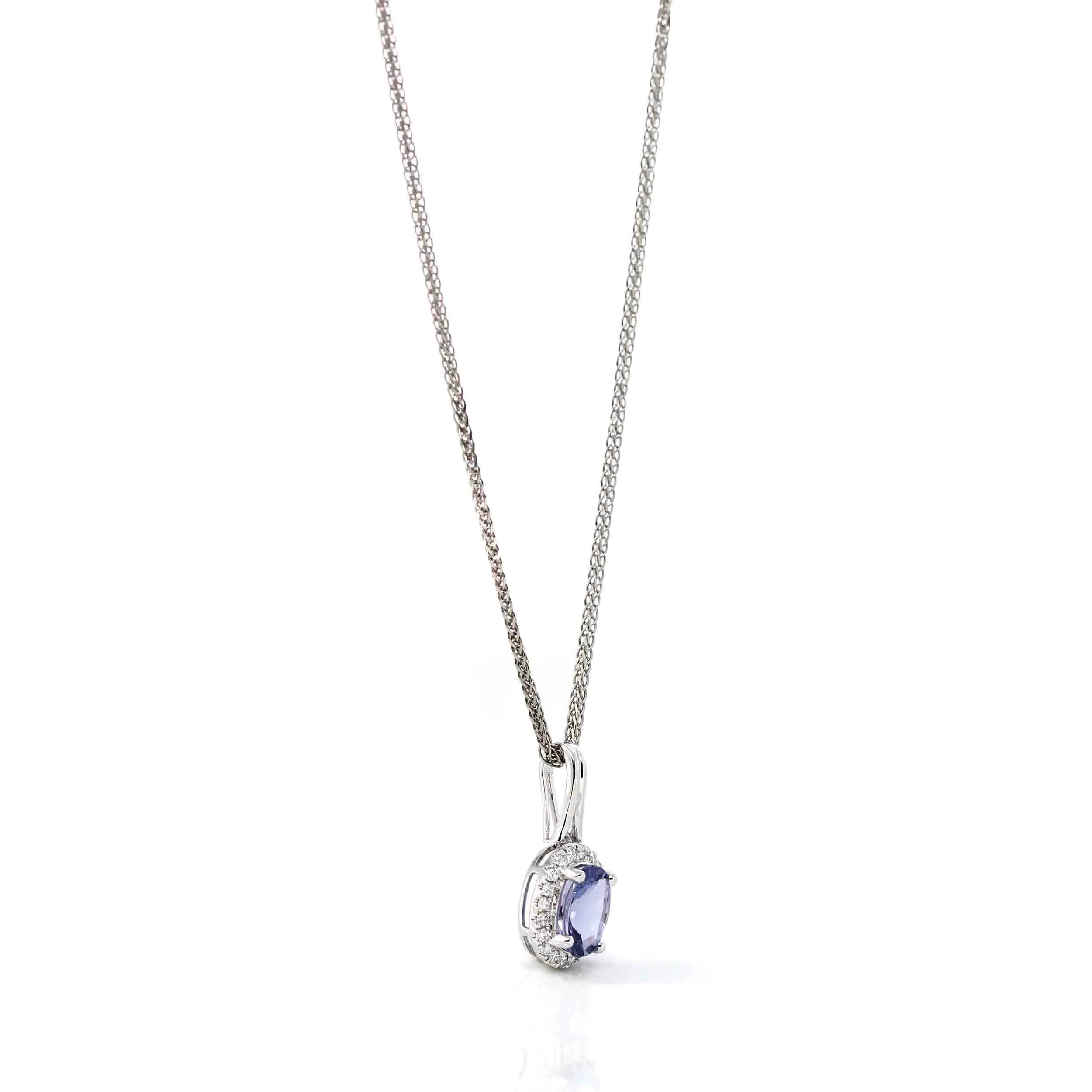 14k White Gold Oval AAA Tanzanite Necklace With Diamonds