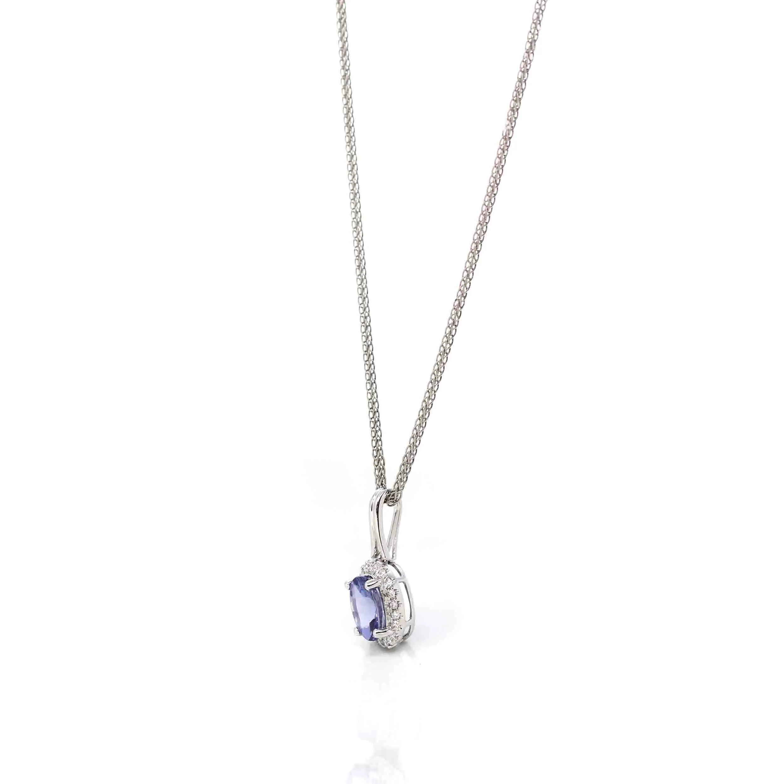 14k White Gold Oval AAA Tanzanite Necklace With Diamonds