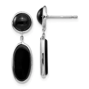 14k White Gold Polished Oval Onyx Post Earrings