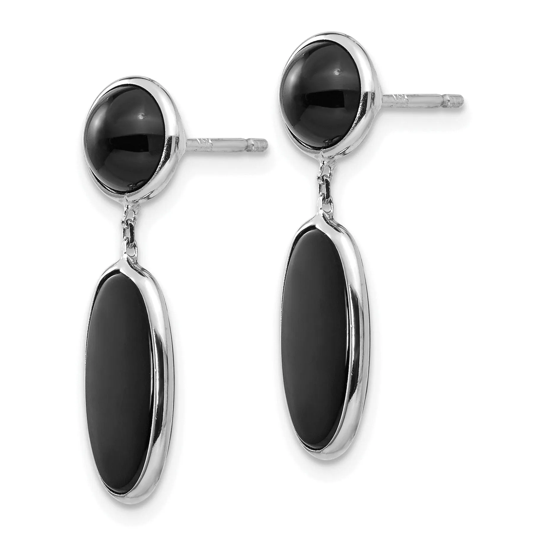 14k White Gold Polished Oval Onyx Post Earrings