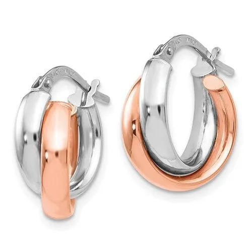 14k White Gold Rose-plated Polish Hoop Earrings