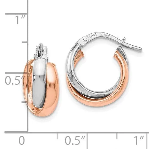 14k White Gold Rose-plated Polish Hoop Earrings