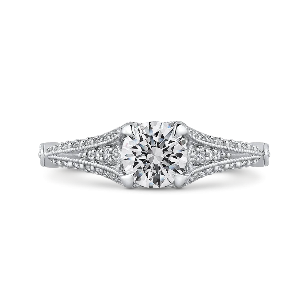 14K White Gold Round Cut Diamond Vintage Engagement Ring