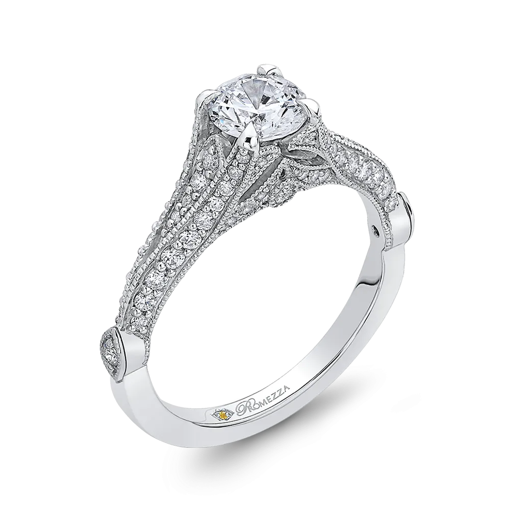 14K White Gold Round Cut Diamond Vintage Engagement Ring