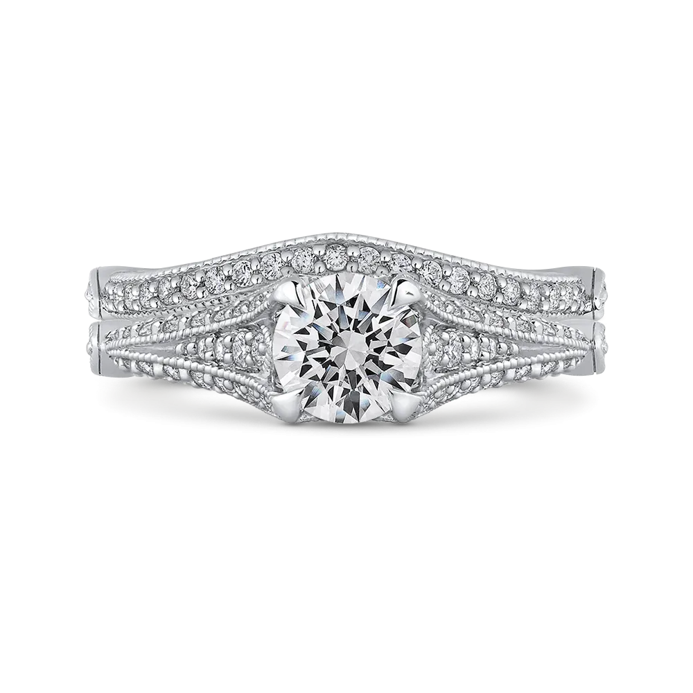 14K White Gold Round Cut Diamond Vintage Engagement Ring