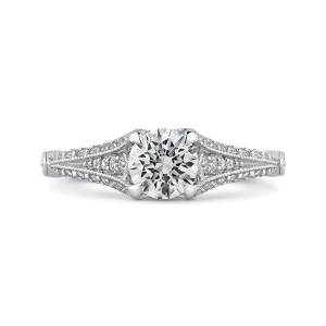 14K White Gold Round Cut Diamond Vintage Engagement Ring