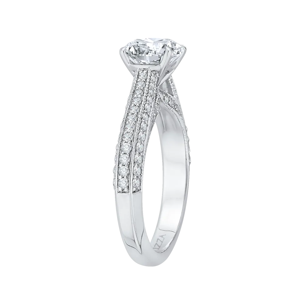 14K White Gold Round Diamond Cathedral Style Engagement Ring (Semi Mount)