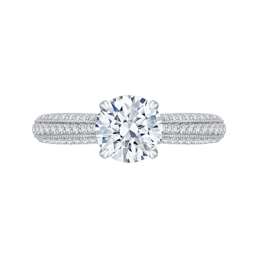 14K White Gold Round Diamond Cathedral Style Engagement Ring (Semi Mount)