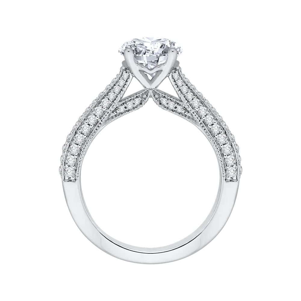 14K White Gold Round Diamond Cathedral Style Engagement Ring (Semi Mount)