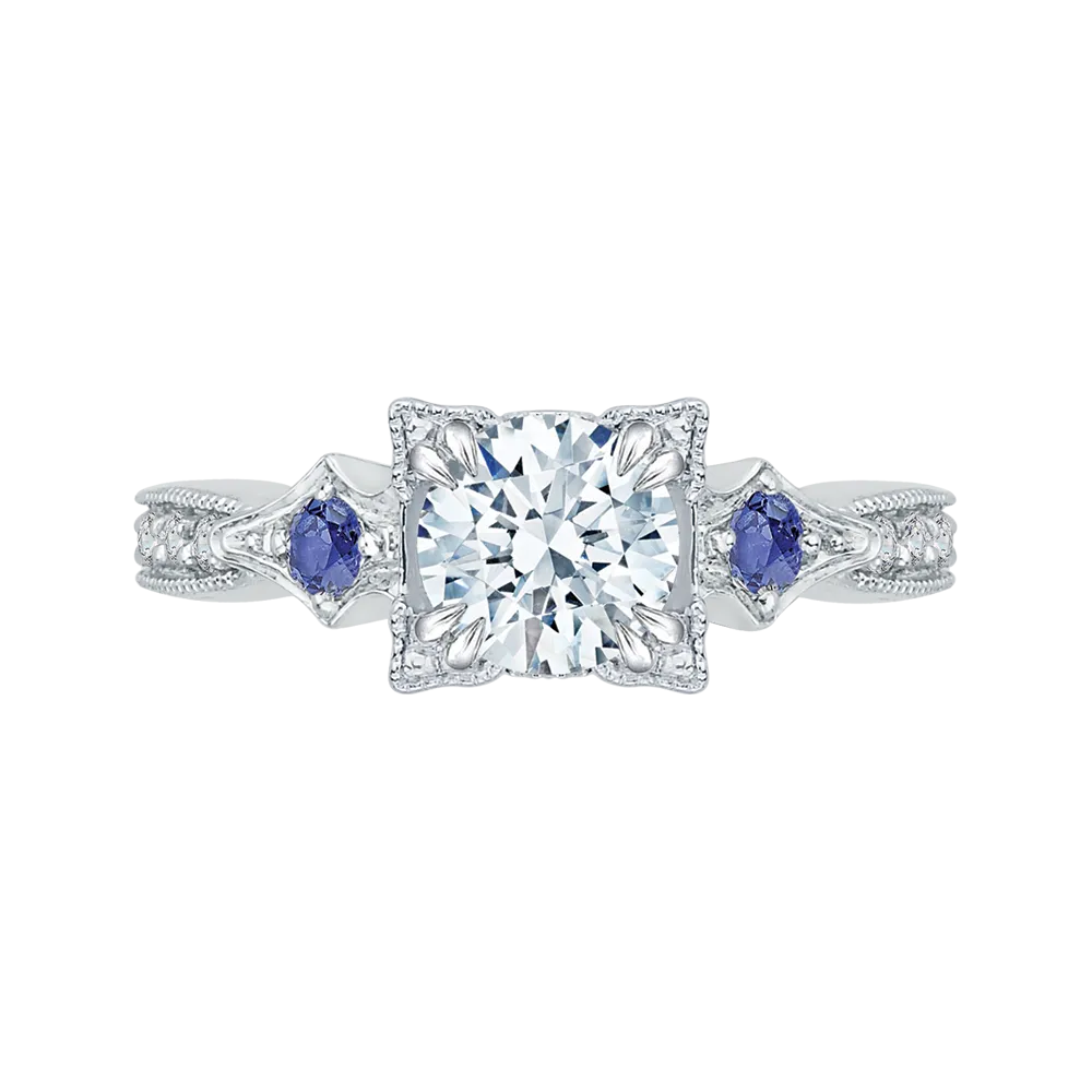 14K White Gold Round Diamond Engagement Ring with Sapphire (Semi Mount)