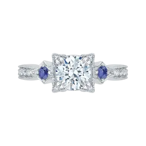 14K White Gold Round Diamond Engagement Ring with Sapphire (Semi Mount)