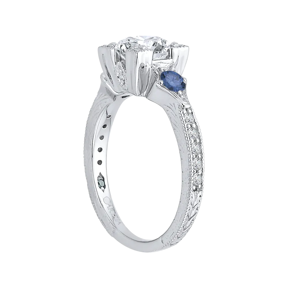 14K White Gold Round Diamond Engagement Ring with Sapphire (Semi Mount)