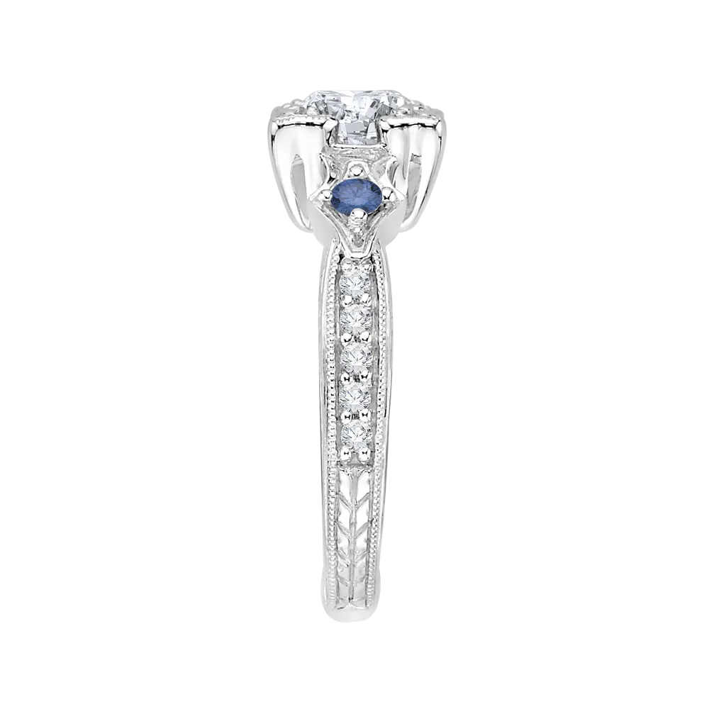 14K White Gold Round Diamond Engagement Ring with Sapphire (Semi Mount)