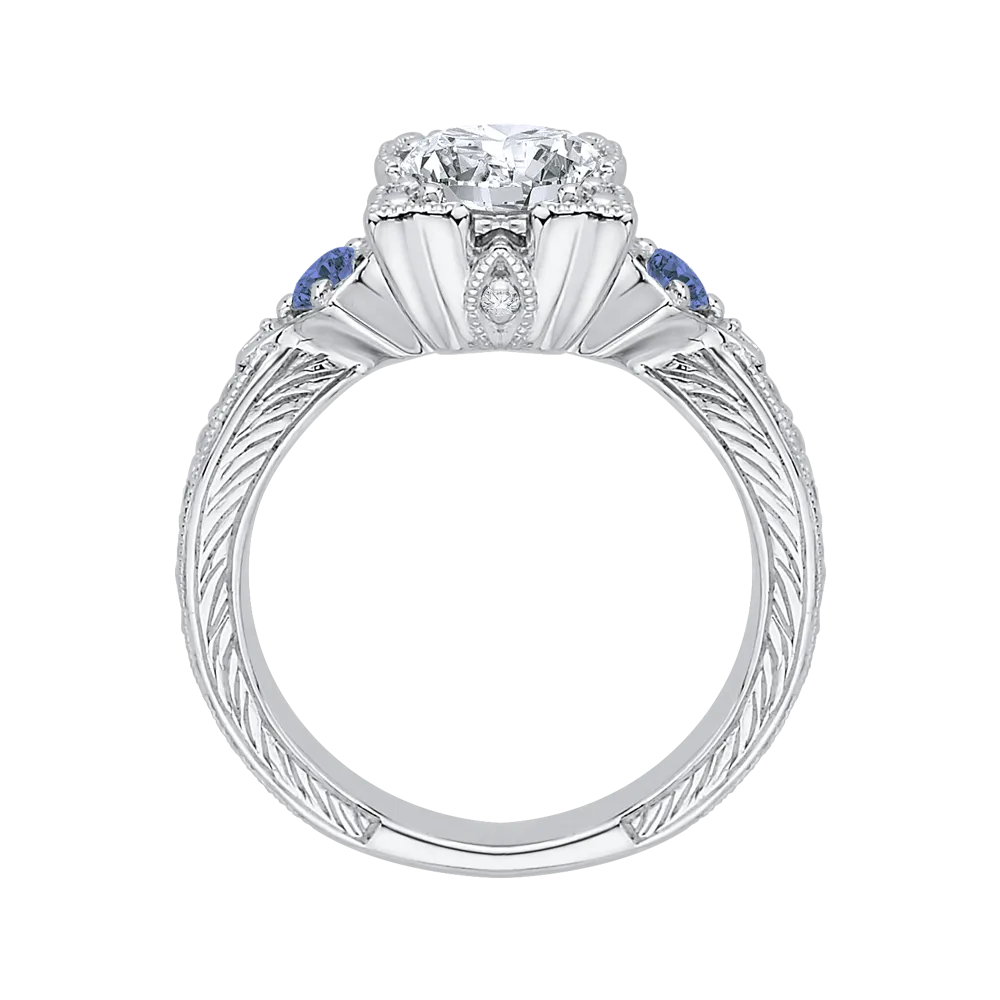 14K White Gold Round Diamond Engagement Ring with Sapphire (Semi Mount)