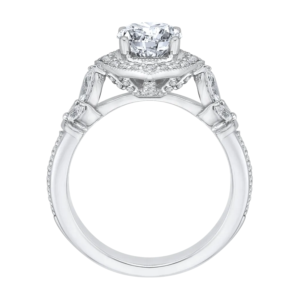 14K White Gold Round Diamond Floral Halo Engagement Ring (Semi Mount)