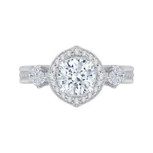 14K White Gold Round Diamond Floral Halo Engagement Ring (Semi Mount)