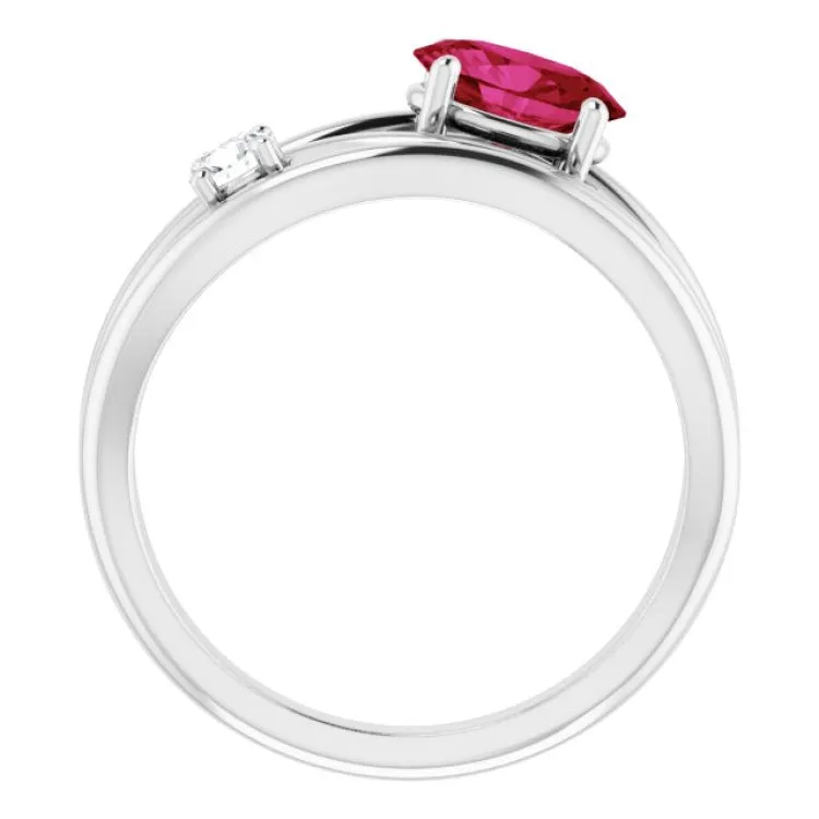 14K White Lab-Grown Ruby & 1/10 CTW Natural Diamond Ring