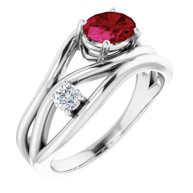 14K White Lab-Grown Ruby & 1/10 CTW Natural Diamond Ring