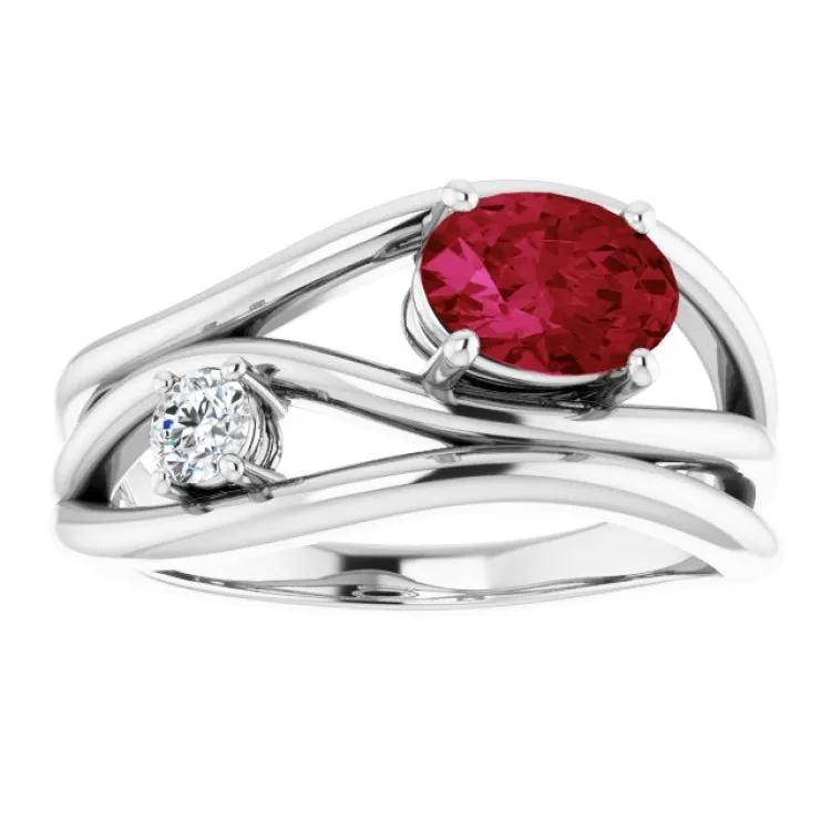 14K White Lab-Grown Ruby & 1/10 CTW Natural Diamond Ring