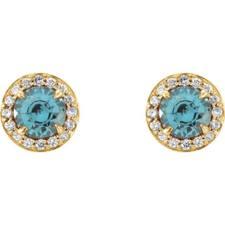 14K Yellow 3.5 mm Natural Aquamarine & 1/8 CTW Natural Diamond Earrings