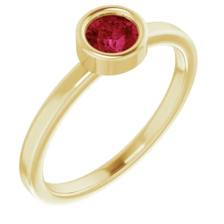 14K Yellow 4.5 mm Lab-Grown Ruby Ring