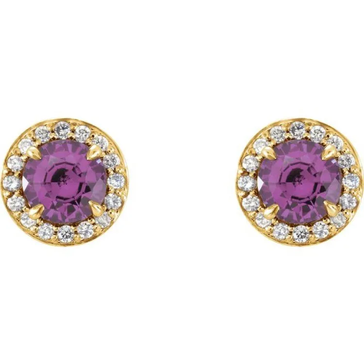 14K Yellow 4.5 mm Natural Amethyst & 1/6 CTW Natural Diamond Earrings