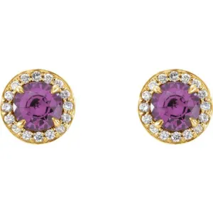 14K Yellow 5 mm Natural Amethyst & 1/8 CTW Natural Diamond Earrings