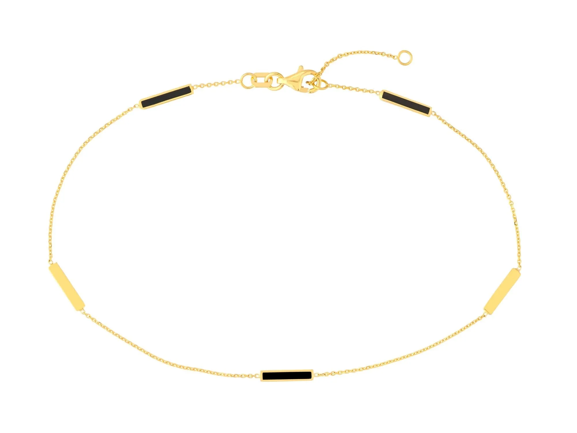 14K Yellow Black Enamel Inlay Anklet 10 inch