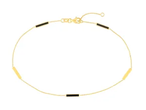 14K Yellow Black Enamel Inlay Anklet 10 inch