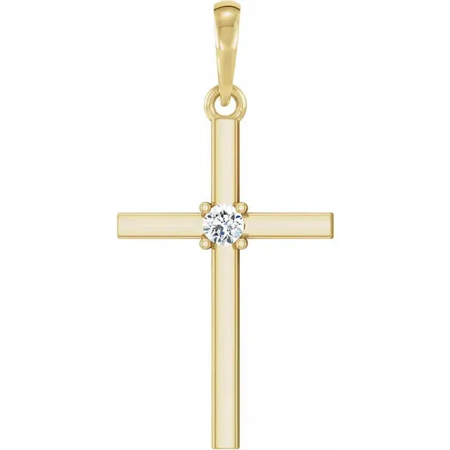 14K Yellow Gold .06 CT Natural Diamond Cross Pendant