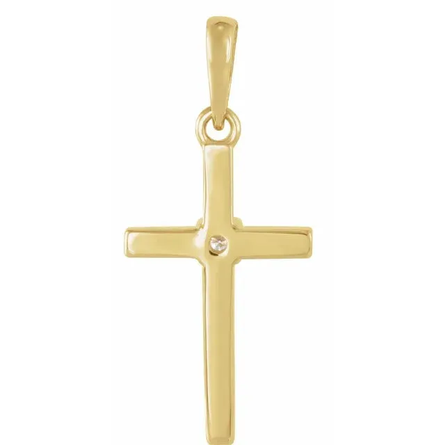 14K Yellow Gold .06 CT Natural Diamond Cross Pendant