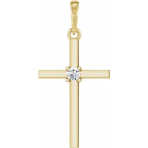 14K Yellow Gold .06 CT Natural Diamond Cross Pendant