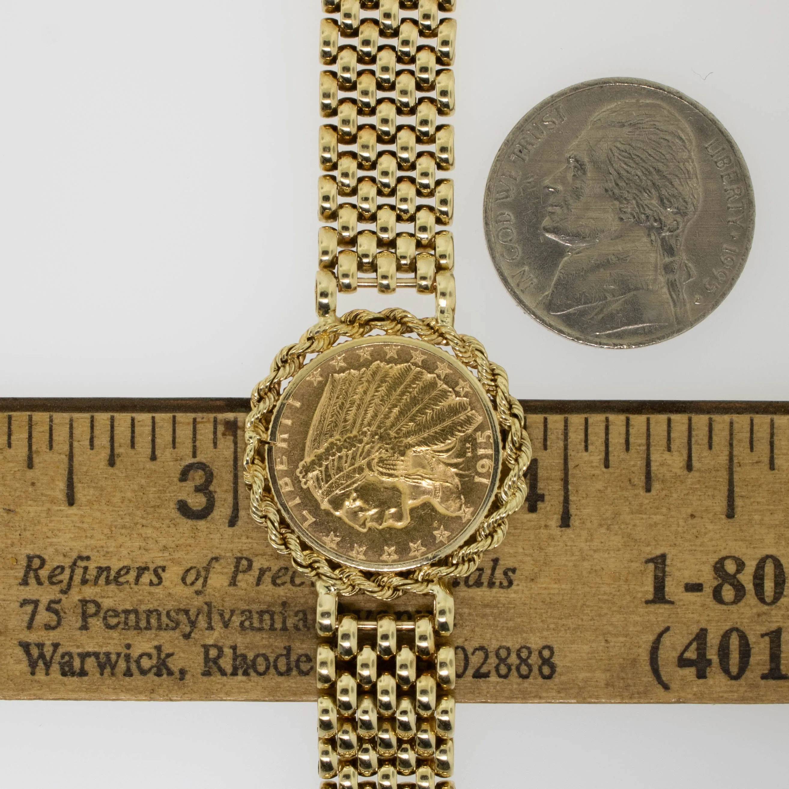 14K Yellow Gold 7.25" Bracelet feat. 1915 $2-1/2 Dollar Gold Piece (Estate)